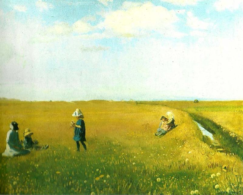 Michael Ancher born og unge piger plukker blomster pa mark nord for skagen France oil painting art